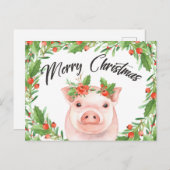 Waterverf Christmas Pig Briefkaart (Voorkant / Achterkant)
