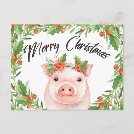 Waterverf Christmas Pig Briefkaart (Voorkant)