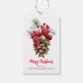 Waterverf Christmas Pine Cone Gift Labels Bow Cadeaulabel (Voorkant)