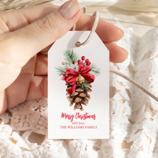 Waterverf Christmas Pine Cone Gift Labels Bow Cadeaulabel