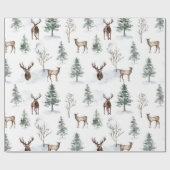 Waterverf Christmas Pine Tree & Reindeer Cadeaupapier (Vlak)