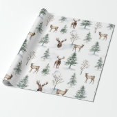 Waterverf Christmas Pine Tree & Reindeer Cadeaupapier (Uitgerold)