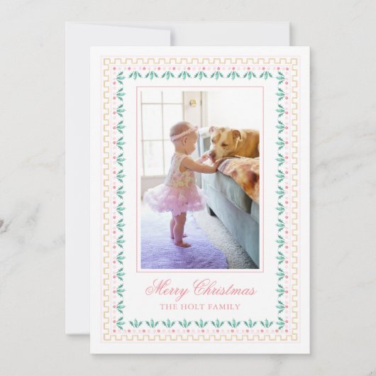 Waterverf Christmas Pink Grandmillennial Foto Feestdagenkaart (Voorkant)