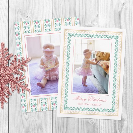 Waterverf Christmas Pink Grandmillennial Foto Feestdagenkaart