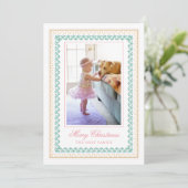 Waterverf Christmas Pink Grandmillennial Foto Feestdagenkaart (Staand voorkant)