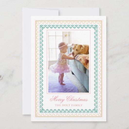 Waterverf Christmas Pink Grandmillennial Foto Feestdagenkaart (Voorkant)