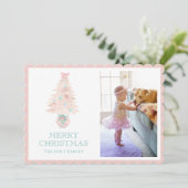 Waterverf Christmas Pink Grandmillennial Foto Feestdagenkaart (Staand voorkant)