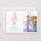 Waterverf Christmas Pink Grandmillennial Foto Feestdagenkaart (Voorkant)