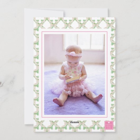 Waterverf Christmas Pink Green Bow Garland Foto Feestdagenkaart (Achterkant)