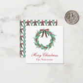 Waterverf Christmas Plaid Bow Krans behuizing Notitiekaartje (Voorkant / Achterkant in situ)