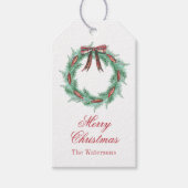 Waterverf Christmas Plaid Bow Krans Cadeaulabel (Voorkant)