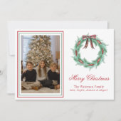 Waterverf Christmas Plaid Bow Krans Foto Feestdagenkaart (Voorkant)