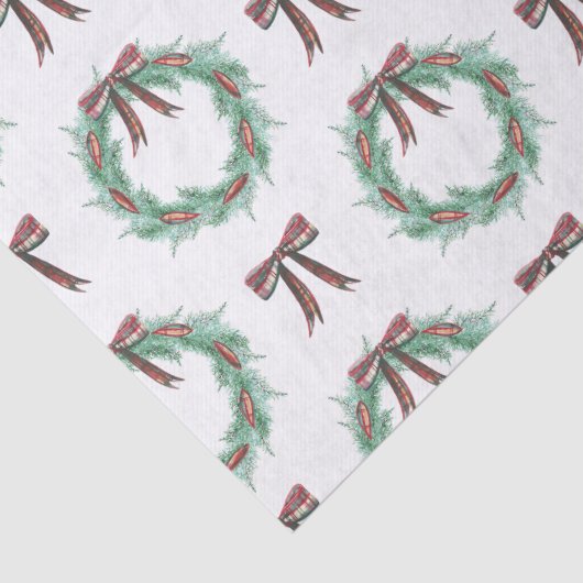 Waterverf Christmas Plaid Bow Krans Tissuepapier (Detail)