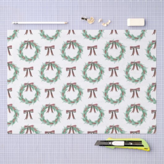 Waterverf Christmas Plaid Bow Krans Tissuepapier (Craft)