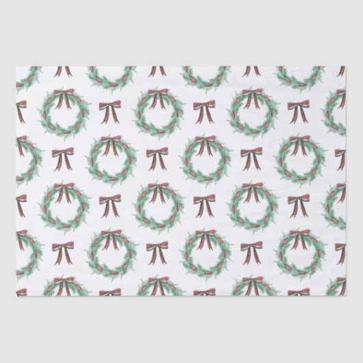 Waterverf Christmas Plaid Bow Krans Tissuepapier (Voorkant)