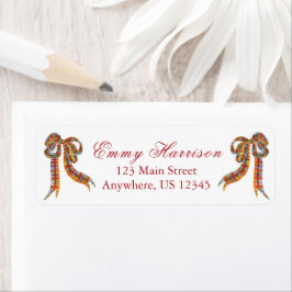 Waterverf Christmas Plaid Bows Adres Etiket