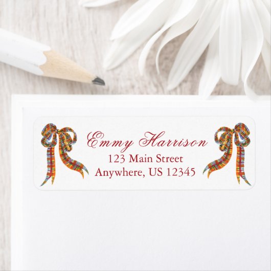 Waterverf Christmas Plaid Bows Adres Etiket (Insitu)