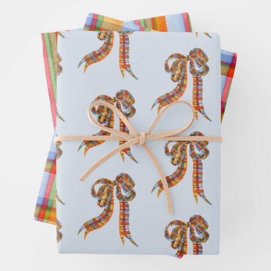 Waterverf Christmas Plaid en Stripes Bows Inpakpapier Vel (In situ)