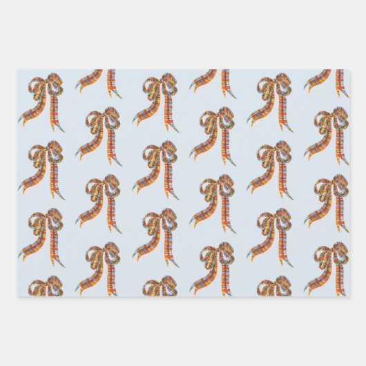 Waterverf Christmas Plaid en Stripes Bows Inpakpapier Vel (Voorkant)