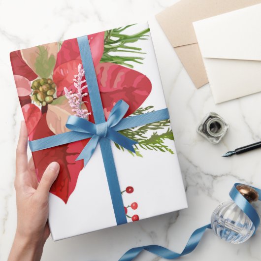 Waterverf Christmas Pointsettia Flowers Floral W Cadeaupapier (Geschenken)