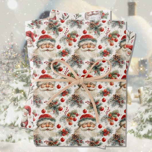 Waterverf Christmas Santa Country Cottage 3 Inpakpapier Vel