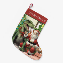 waterverf Christmas Santa dinosaurus Voeg naam toe Kleine Kerstsok