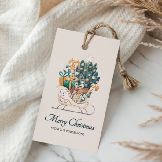 Waterverf Christmas Sleighs Holiday Cadeaulabel