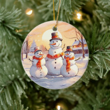 Waterverf Christmas Snowman Ornament