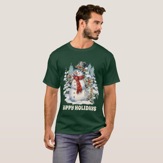 Waterverf Christmas snowman tekst toevoegen T-shirt (Voorkant volledig)