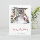 Waterverf Christmas Stone House Feestdagenkaart (Staand voorkant)