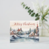 Waterverf Christmas Village Briefkaart! Briefkaart (Staand voorkant)