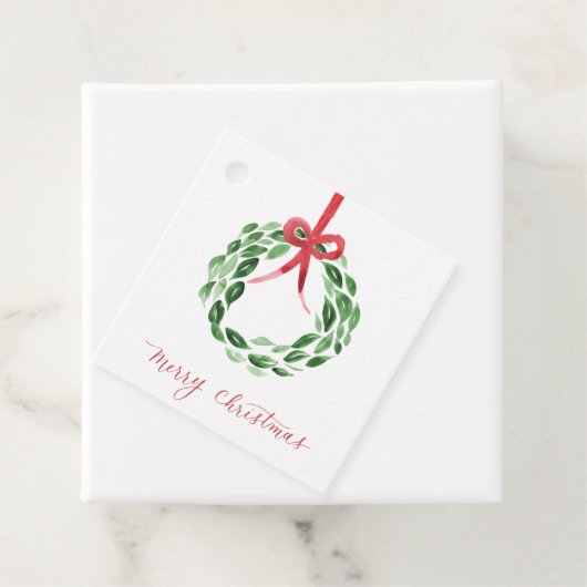 Waterverf Christmas Wreath Square Gift Label (In situ)