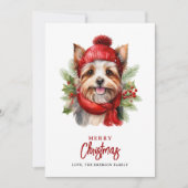 Waterverf Christmas Yorkie Dog Feestdagenkaart (Voorkant)