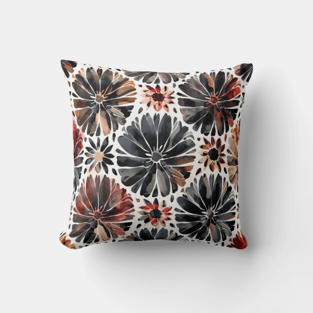 Waterverf Chrysanten Donkere Bloemen Kussen (Voorkant)