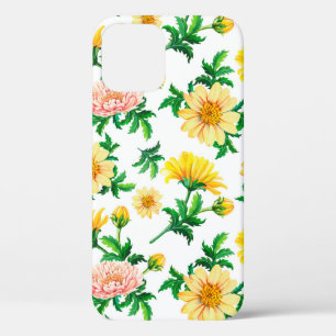 Waterverf chrysanten. Gele bloemen met gre Case-Mate iPhone Case