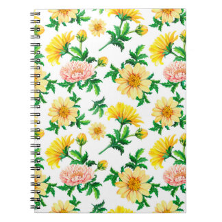 Waterverf chrysanten. Gele bloemen met gre Notitieboek