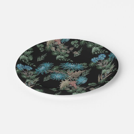 Waterverf , chrysanten papieren bordje (Gekanteld)