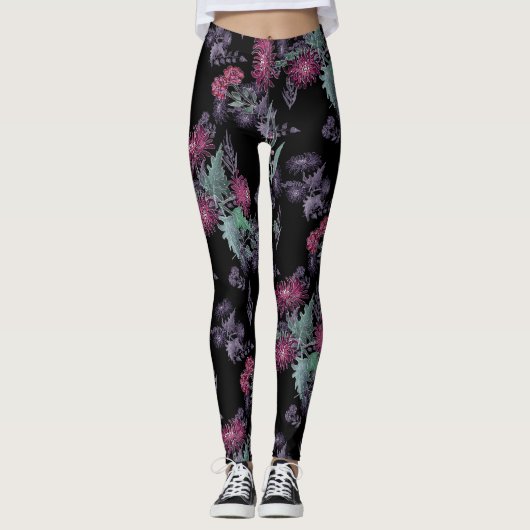 Waterverf Chrysanthema bloemen bloemen florale ink Leggings (Voorkant)