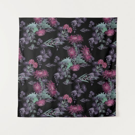 Waterverf Chrysanthema bloemen bloemen florale ink Wandkleed (Voorkant (horizontaal))