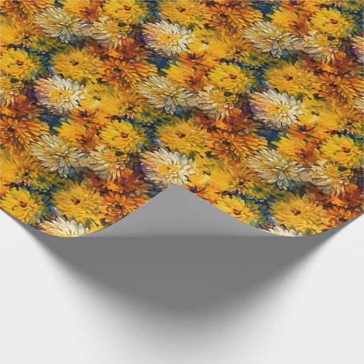 Waterverf Chrysanthema's Verpakkingspapierrol Cadeaupapier (Hoek)