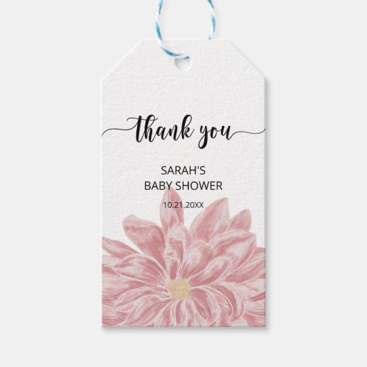 Waterverf Chrysanthemum Baby shower dank u Cadeaulabel (Voorkant)