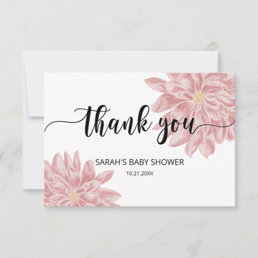 Waterverf Chrysanthemum baby shower Dank u Kaart (Voorkant)