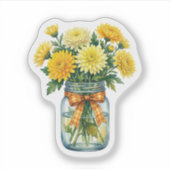 Waterverf Chrysanthemum Metselglas Gele Bloem S Sticker (Voorkant)
