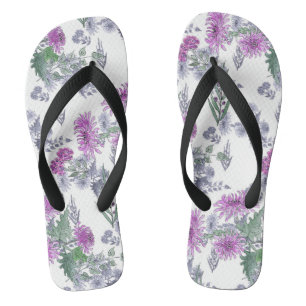 Waterverf chrysanthemum roze kleine bloemen groen teenslippers