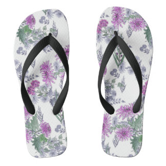 Waterverf chrysanthemum roze kleine bloemen groen teenslippers
