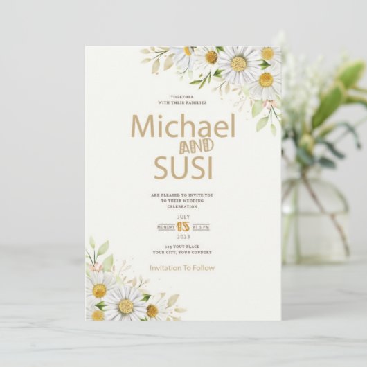 waterverf chrysanthemum trouwuitnodiging kaart (Staand voorkant)