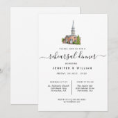 Waterverf Church Wedding Rehearsal Dinner Aankondiging (Voorkant / Achterkant)