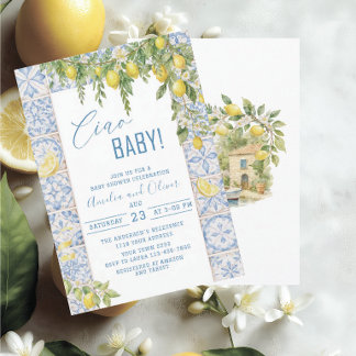 Waterverf ciao bambino citroenen babyshower kaart