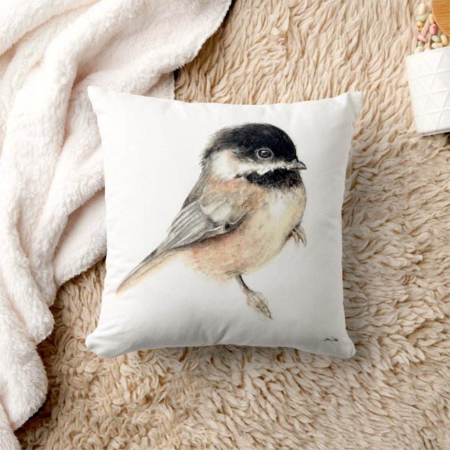 Waterverf cichorei kussen (Chickadee Watercolor Art Throw Pillow from Jenn's Emporium. )