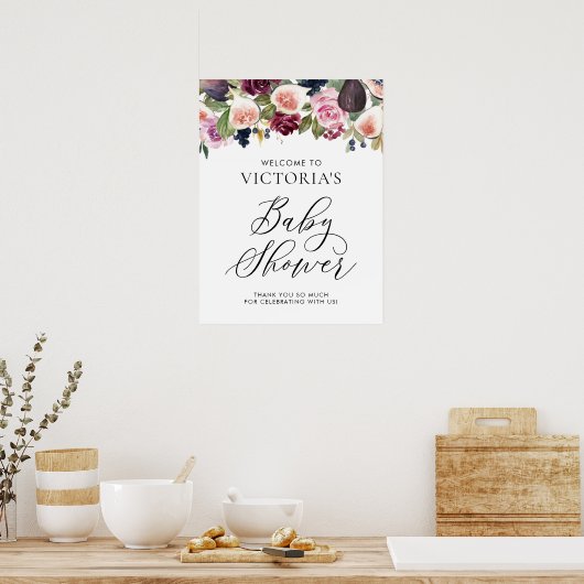 Waterverf Cijfers Floral Herfst Baby shower Welkom Poster (Keuken)